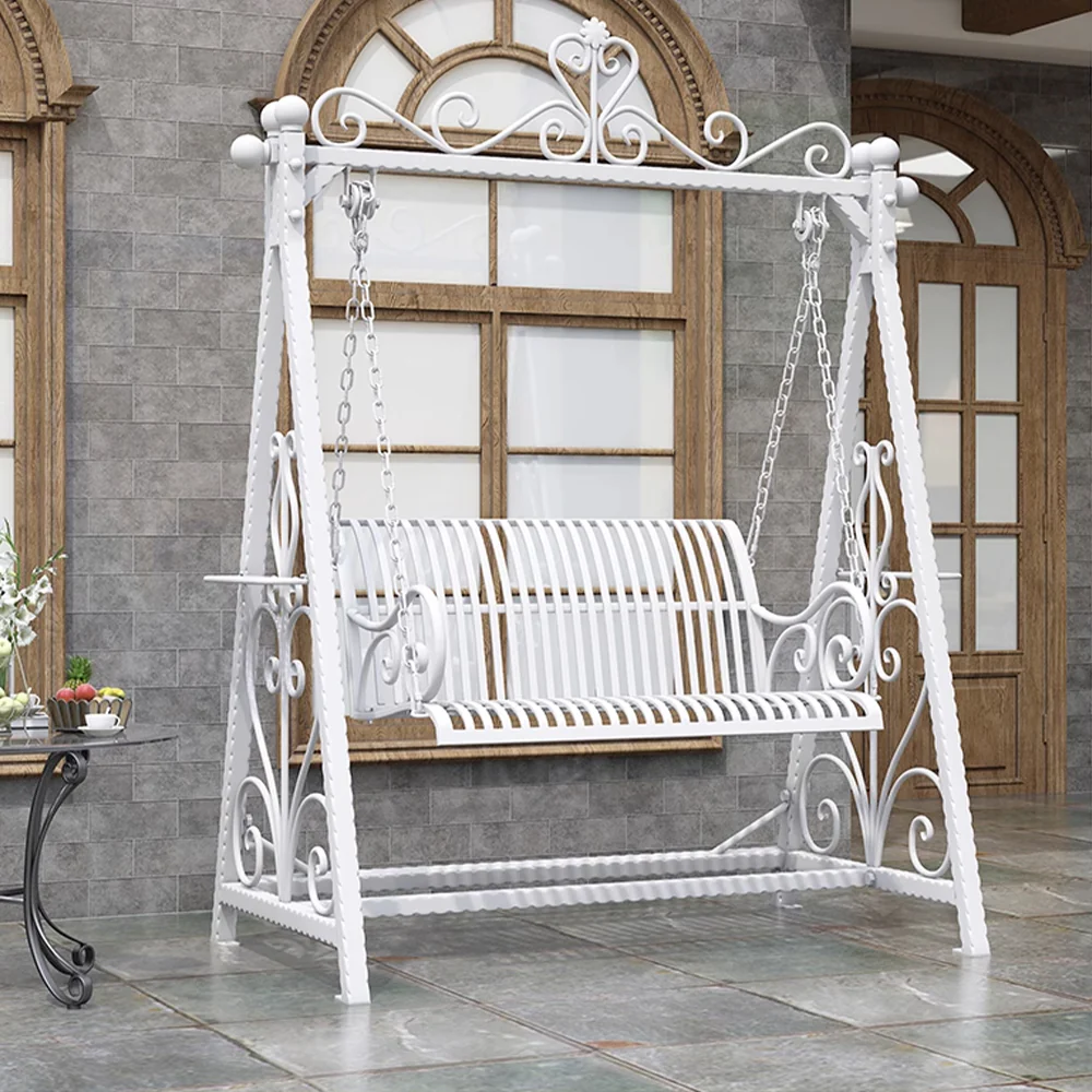 SOLARA FYY01 150cm Wrought Iron Garden Swing Chair – Black/White/Green Curved Backrest Outdoor Use - Image 10