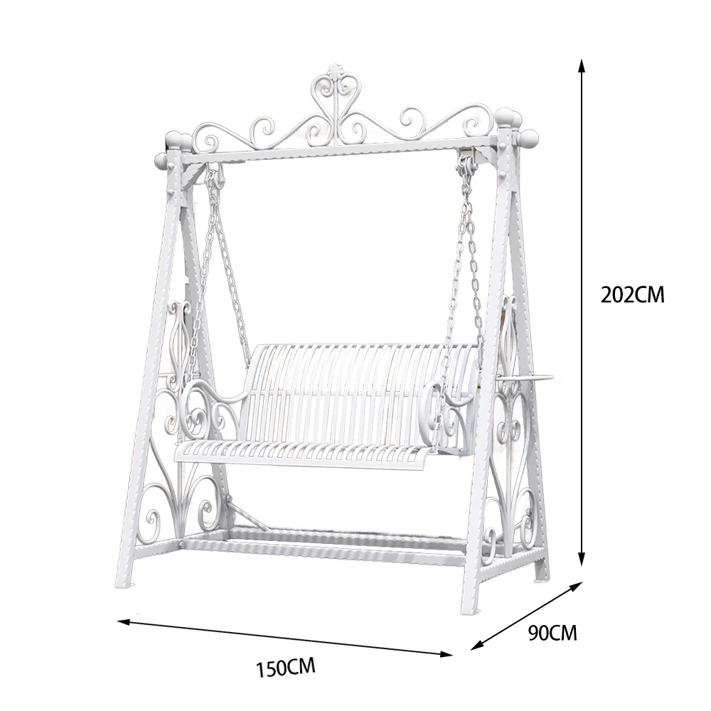 SOLARA FYY01 150cm Wrought Iron Garden Swing Chair – Black/White/Green Curved Backrest Outdoor Use - Image 11