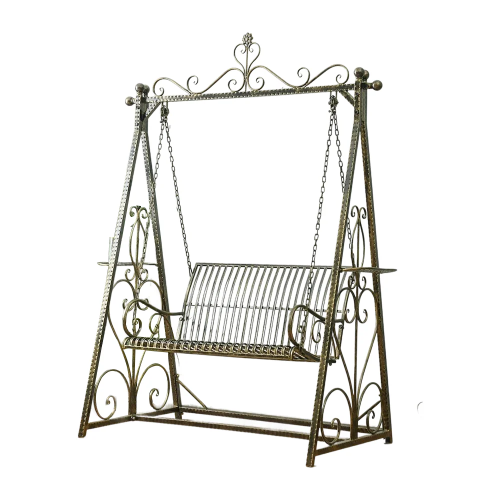 SOLARA FYY01 150cm Wrought Iron Garden Swing Chair – Black/White/Green Curved Backrest Outdoor Use - Image 12