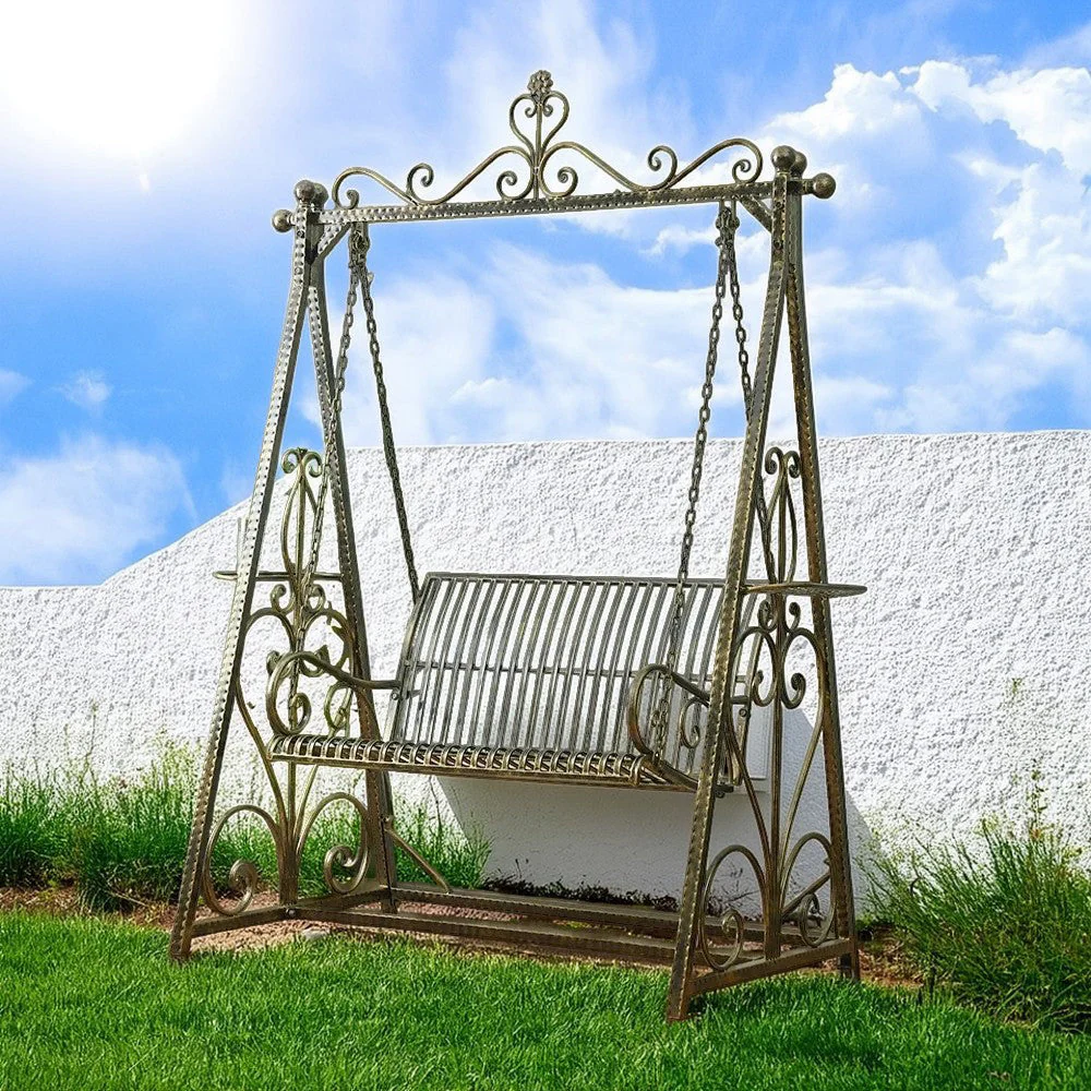 SOLARA FYY01 150cm Wrought Iron Garden Swing Chair – Black/White/Green Curved Backrest Outdoor Use - Image 13