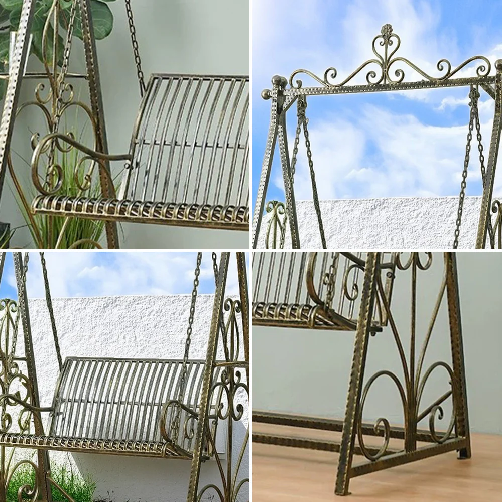 SOLARA FYY01 150cm Wrought Iron Garden Swing Chair – Black/White/Green Curved Backrest Outdoor Use - Image 14