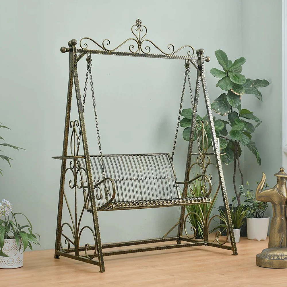 SOLARA FYY01 150cm Wrought Iron Garden Swing Chair – Black/White/Green Curved Backrest Outdoor Use - Image 15