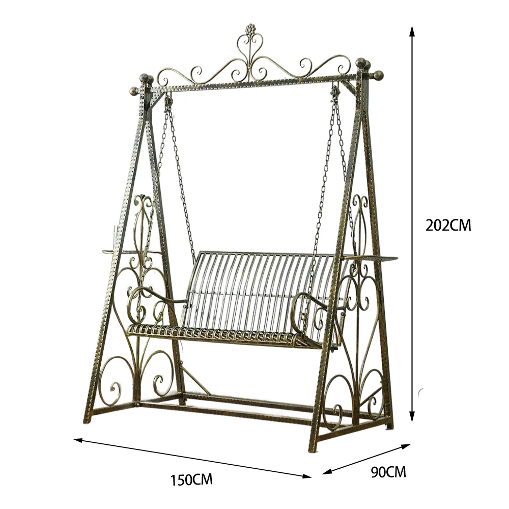 SOLARA FYY01 150cm Wrought Iron Garden Swing Chair – Black/White/Green Curved Backrest Outdoor Use - Image 16