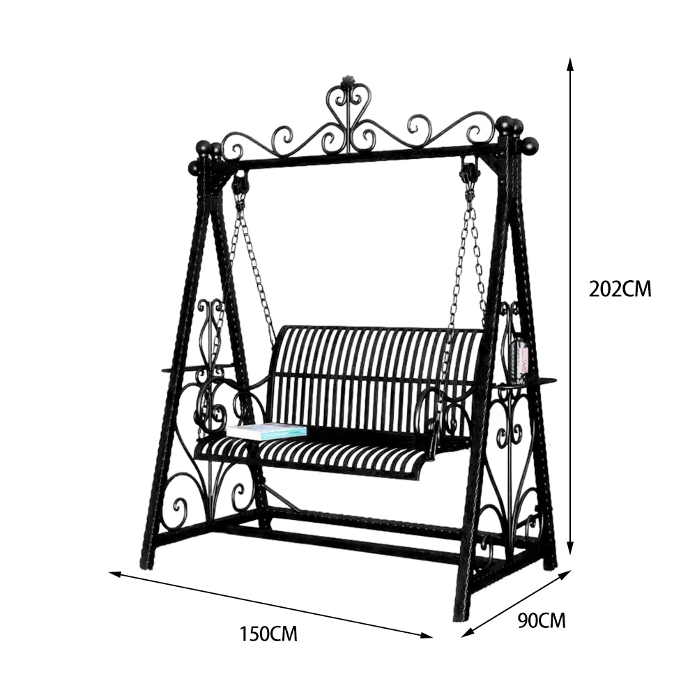 SOLARA FYY01 150cm Wrought Iron Garden Swing Chair – Black/White/Green Curved Backrest Outdoor Use - Image 6