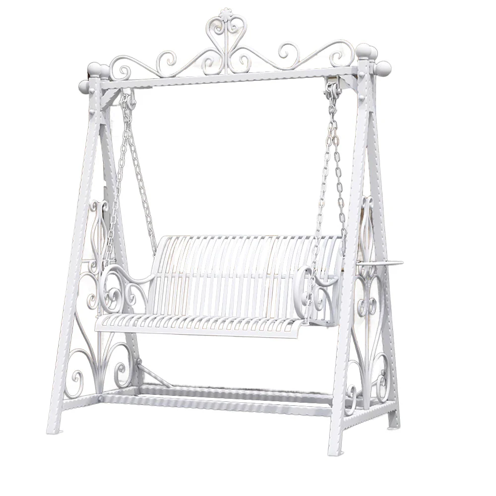 SOLARA FYY01 150cm Wrought Iron Garden Swing Chair – Black/White/Green Curved Backrest Outdoor Use - Image 7