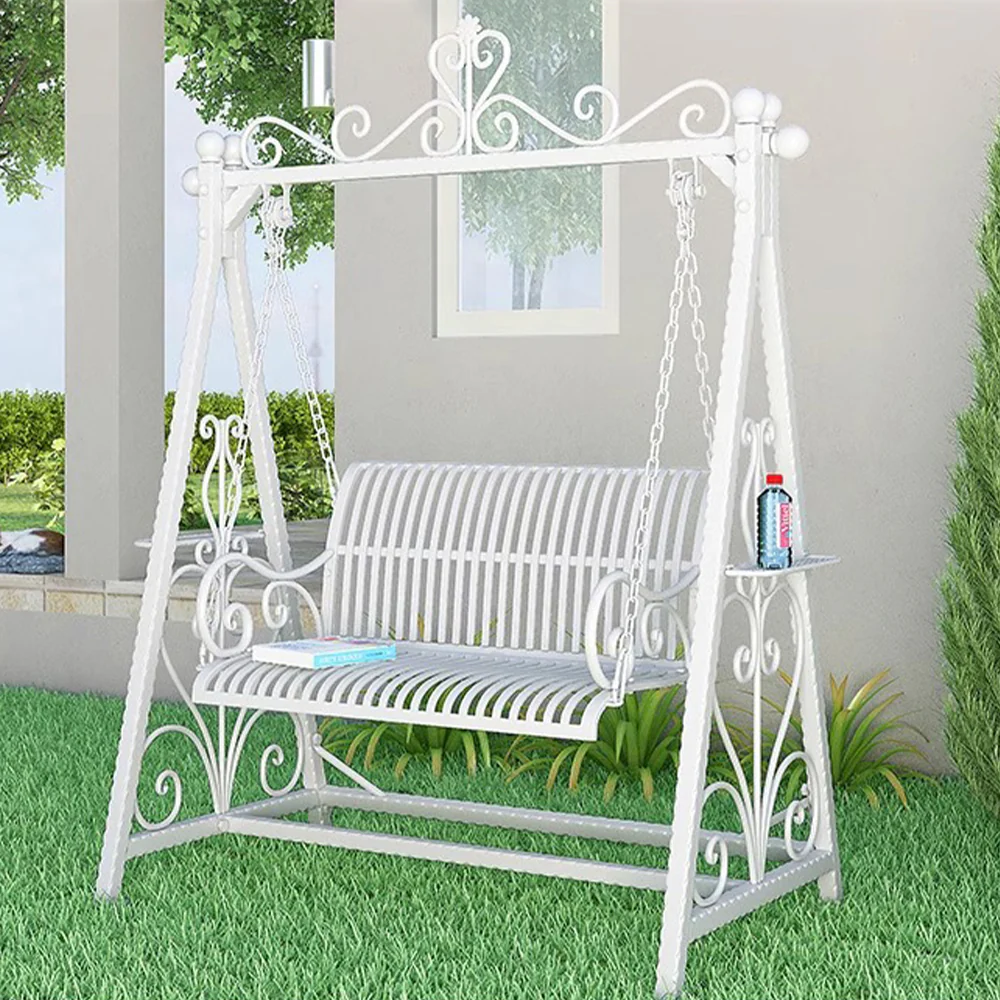 SOLARA FYY01 150cm Wrought Iron Garden Swing Chair – Black/White/Green Curved Backrest Outdoor Use - Image 8