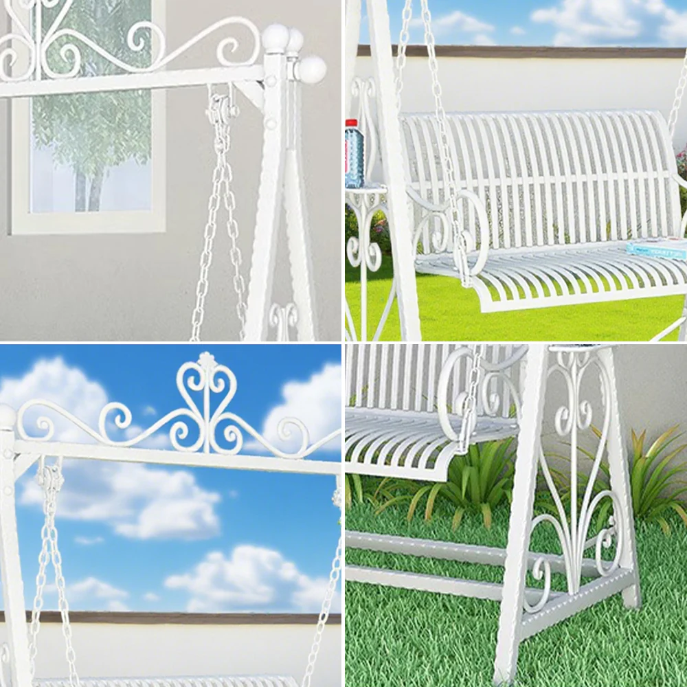 SOLARA FYY01 150cm Wrought Iron Garden Swing Chair – Black/White/Green Curved Backrest Outdoor Use - Image 9