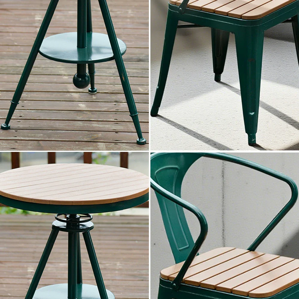 SOLARA 3-Piece Outdoor Table and Chair Set - Green Iron Frame with PS Wood,1 Table + 2 Chairs for Patio Use - Image 3