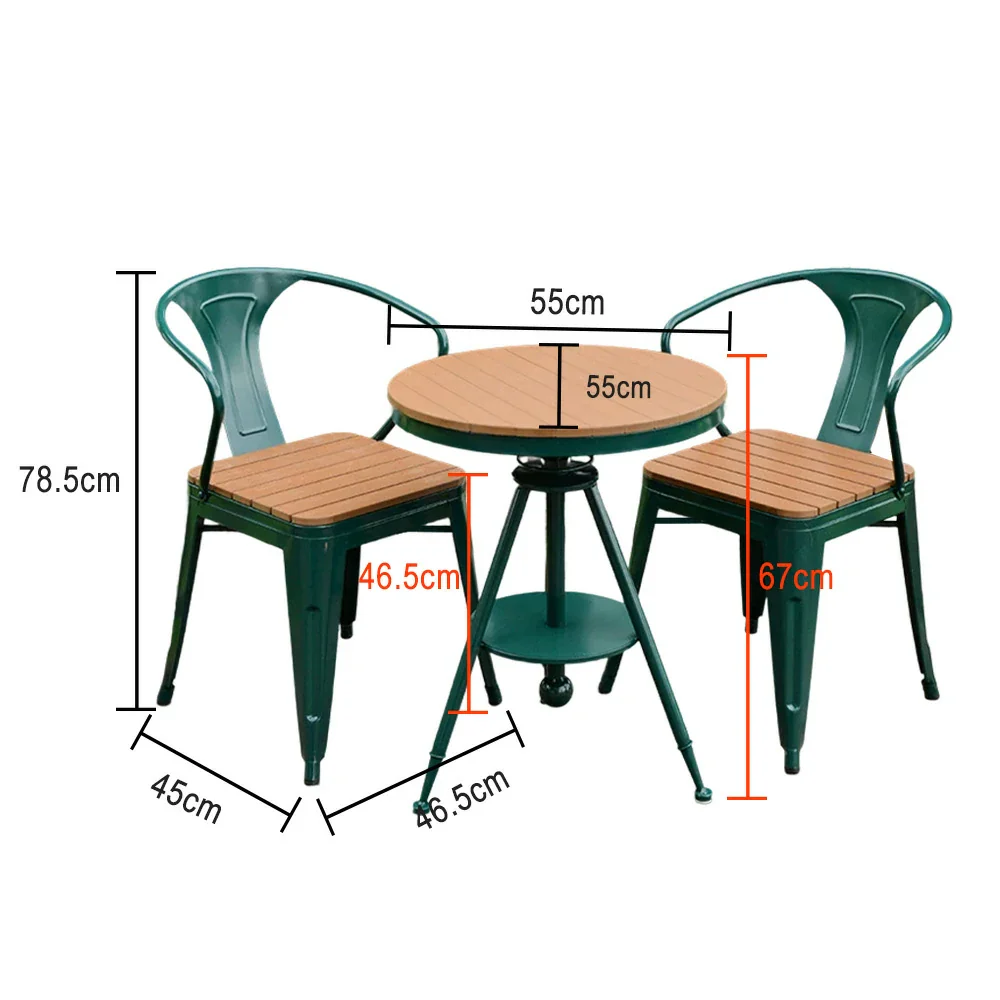 SOLARA 3-Piece Outdoor Table and Chair Set - Green Iron Frame with PS Wood,1 Table + 2 Chairs for Patio Use - Image 5