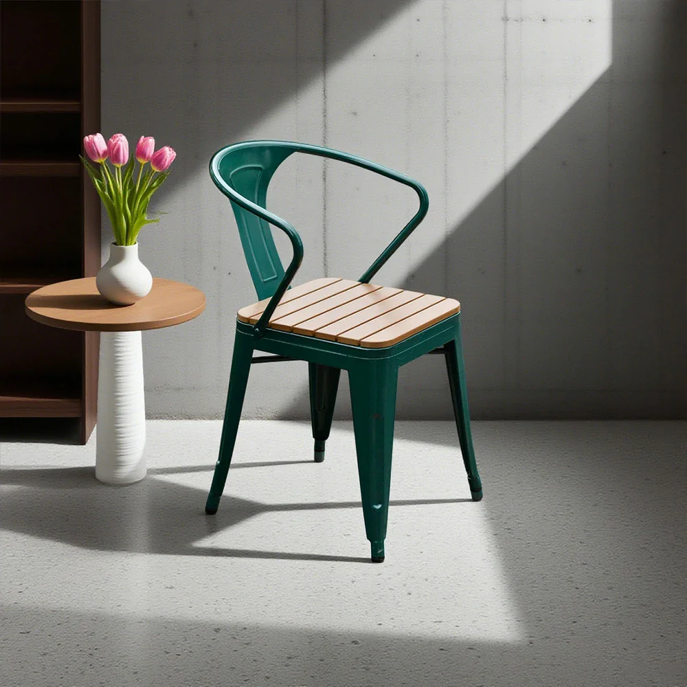 SOLARA Outdoor Patio Chair - Weather-Resistant PS Wood Seat, Green Iron Frame, Sturdy Welded Build - Image 2