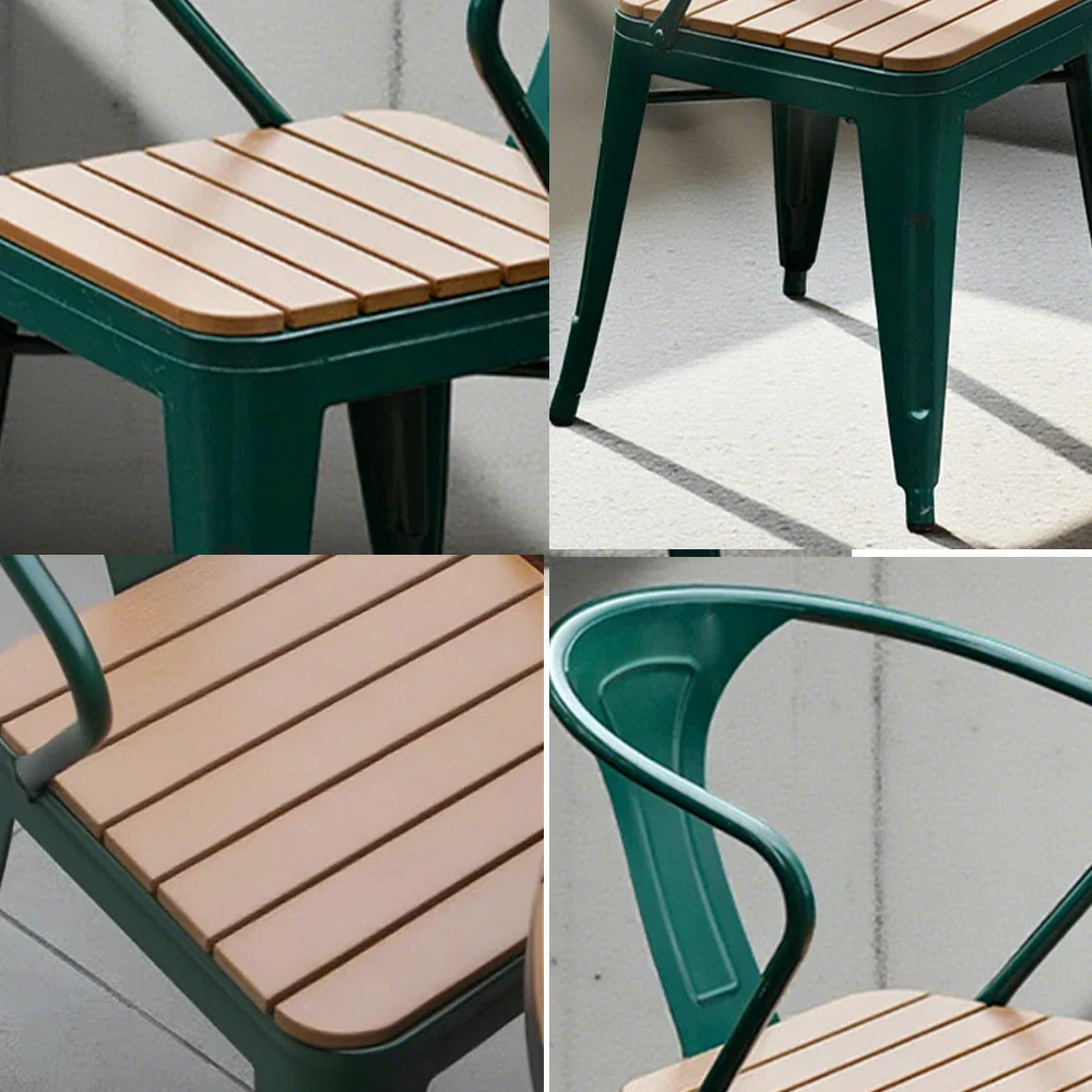 SOLARA Outdoor Patio Chair - Weather-Resistant PS Wood Seat, Green Iron Frame, Sturdy Welded Build - Image 3