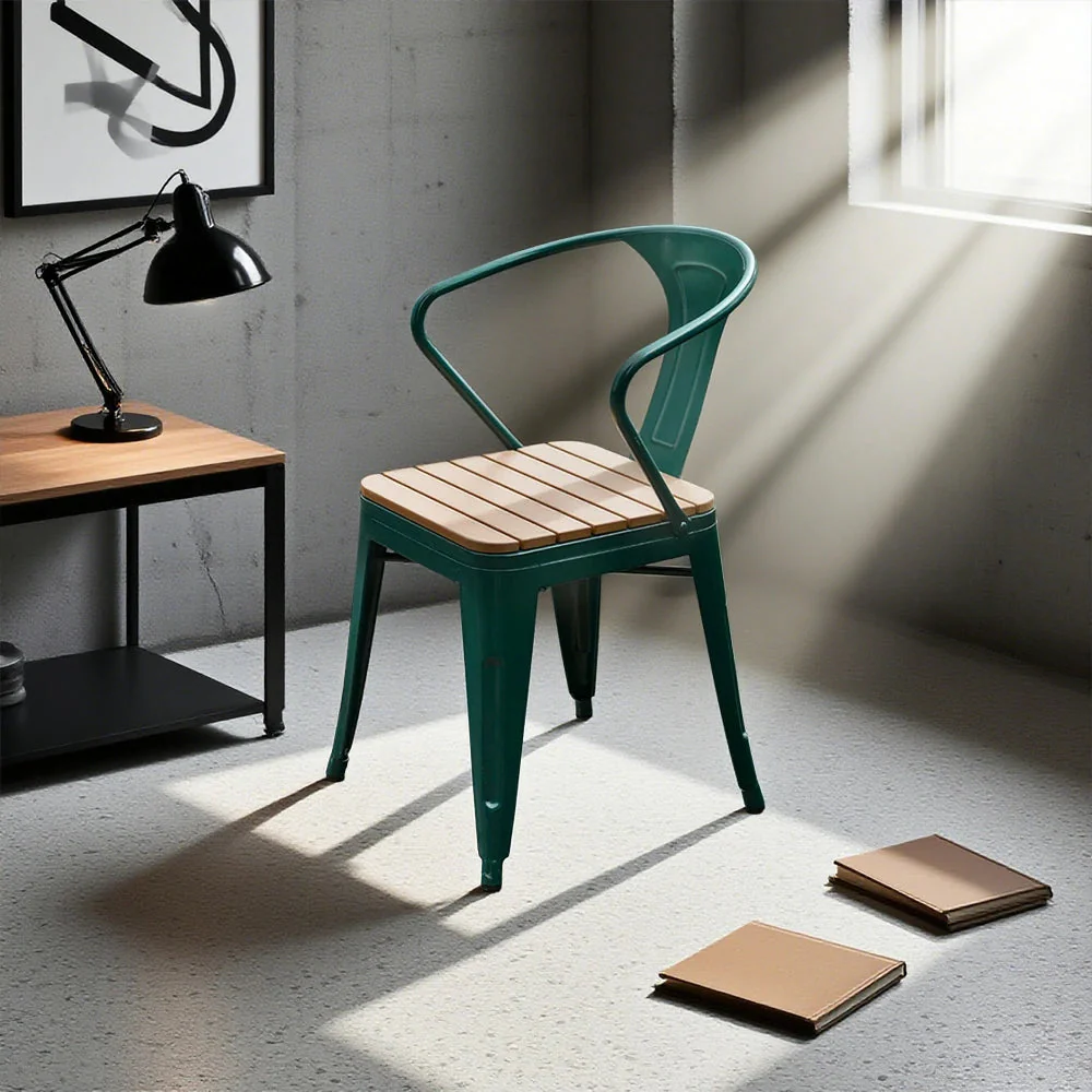 SOLARA Outdoor Patio Chair - Weather-Resistant PS Wood Seat, Green Iron Frame, Sturdy Welded Build - Image 4