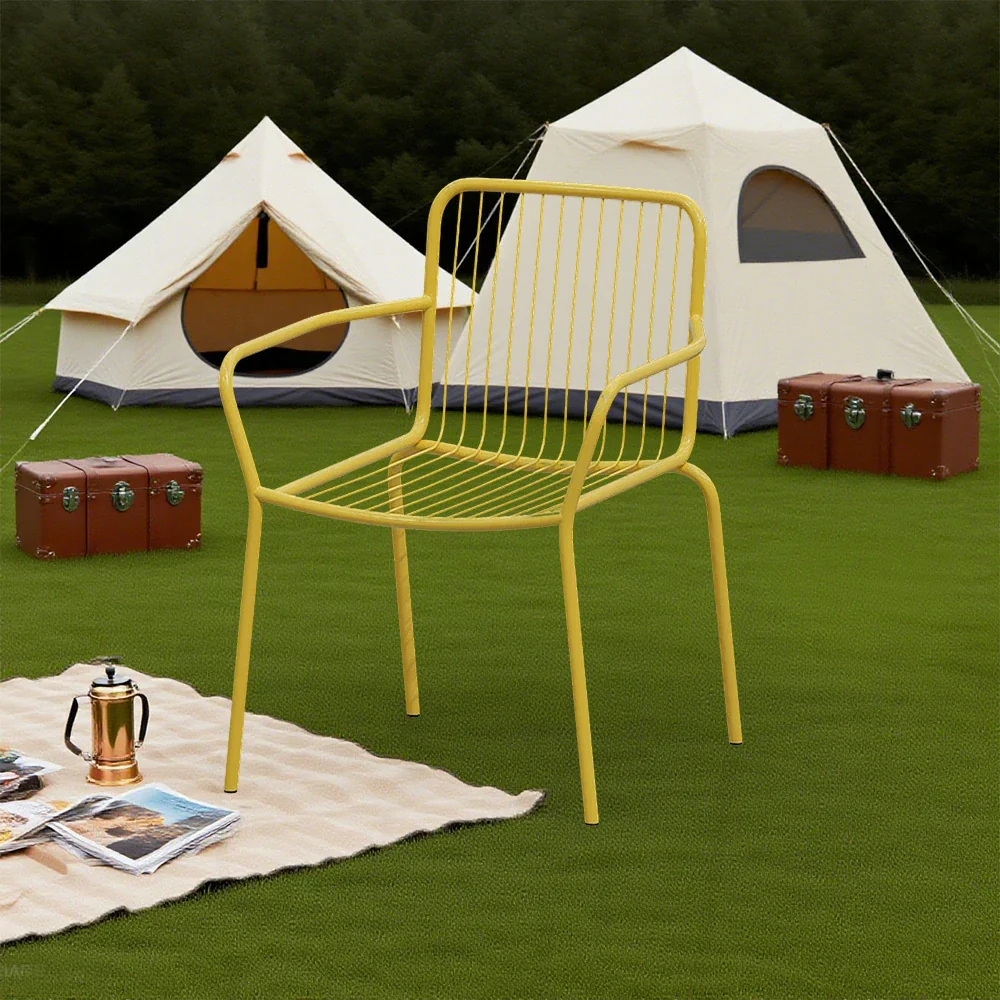 SOLARA Outdoor Chair - Heavy-Duty Yellow Iron Frame, Thick High-Quality Steel, Sturdy Design for Patio or Garden - Image 4