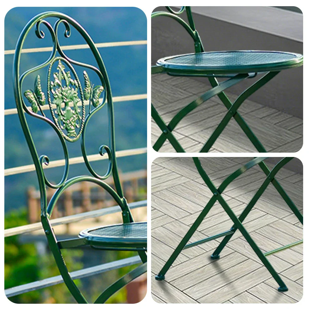 SOLARA Foldable Army Green Iron Chair - Durable & Compact Design - Image 3