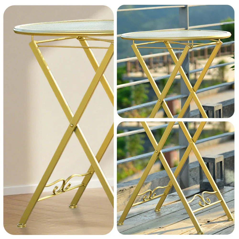 SOLARA Foldable Gold Iron Table - Durable and Stylish Space-Saving Design for Indoor or Outdoor Use - Image 3