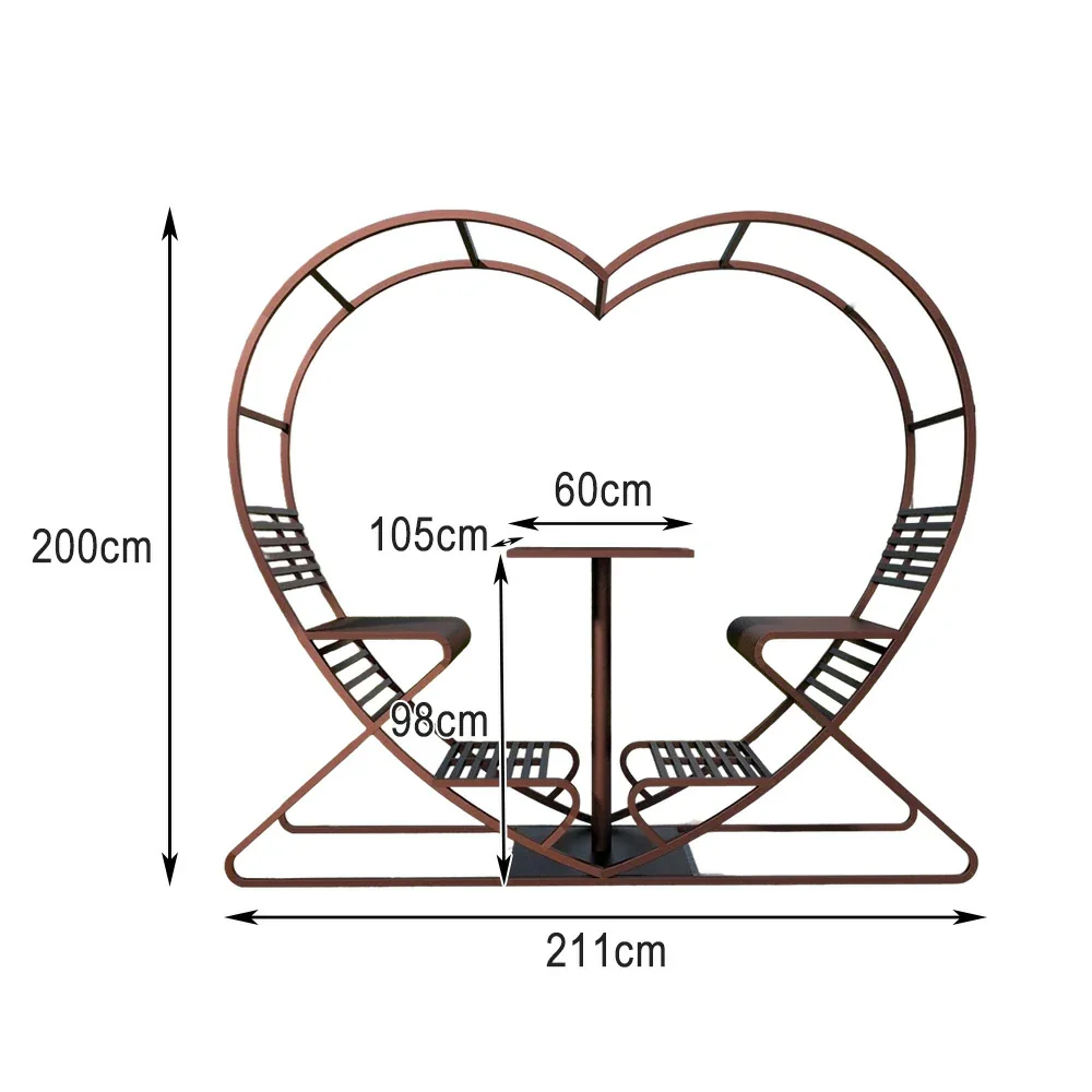 SOLARA Outdoor Heart-Shaped Double Chair, Galvanized Thickened Steel Frame - Brown - Image 5