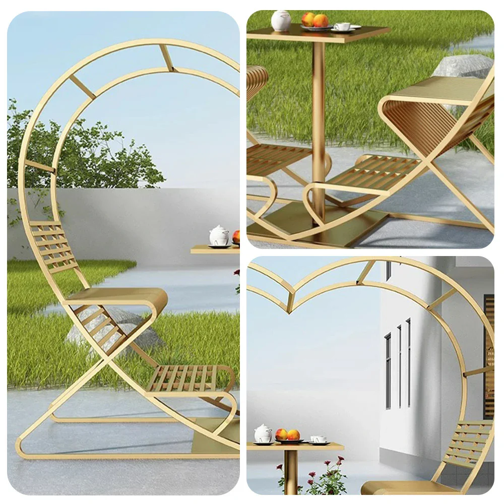 SOLARA Outdoor Heart-Shaped Double Chair, Galvanized Thickened Steel Frame - Gold - Image 3