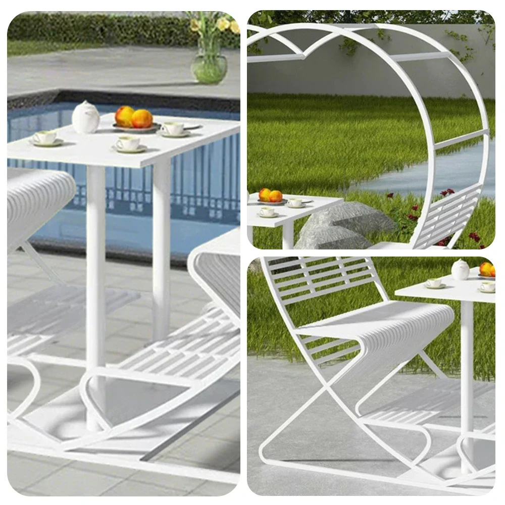 SOLARA Outdoor Heart-Shaped Double Chair, Galvanized Thickened Steel Frame - White - Image 3