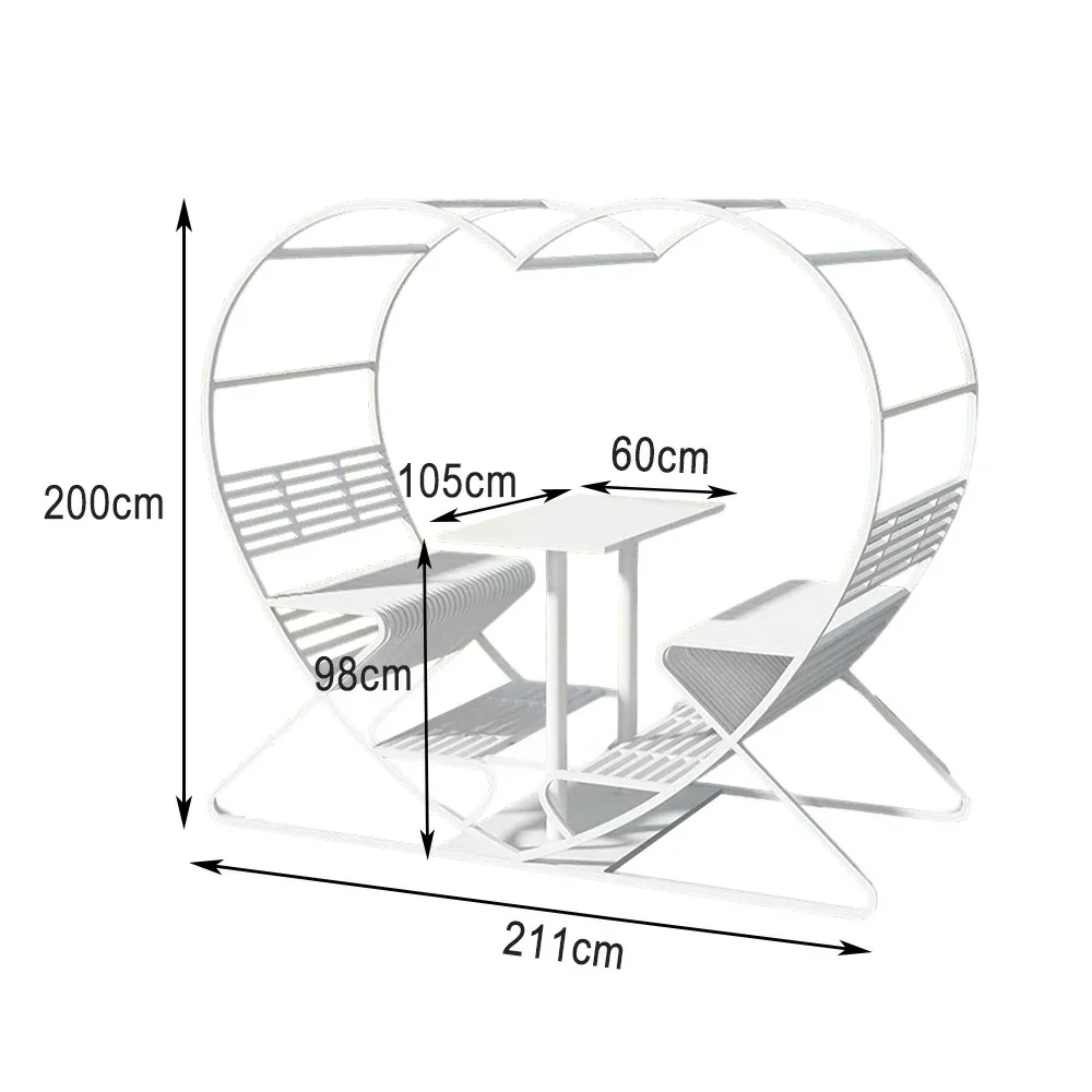 SOLARA Outdoor Heart-Shaped Double Chair, Galvanized Thickened Steel Frame - White - Image 5
