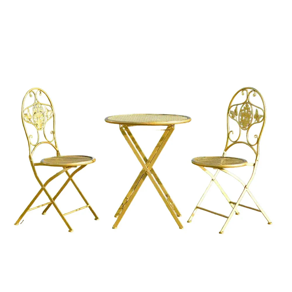 SOLARA 3-Piece Foldable Outdoor Dining Set, 1 Table & 2 Chairs - Gold