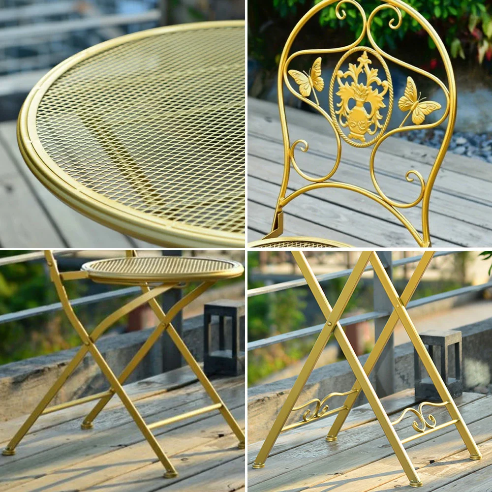 SOLARA 3-Piece Foldable Outdoor Dining Set, 1 Table & 2 Chairs - Gold - Image 3