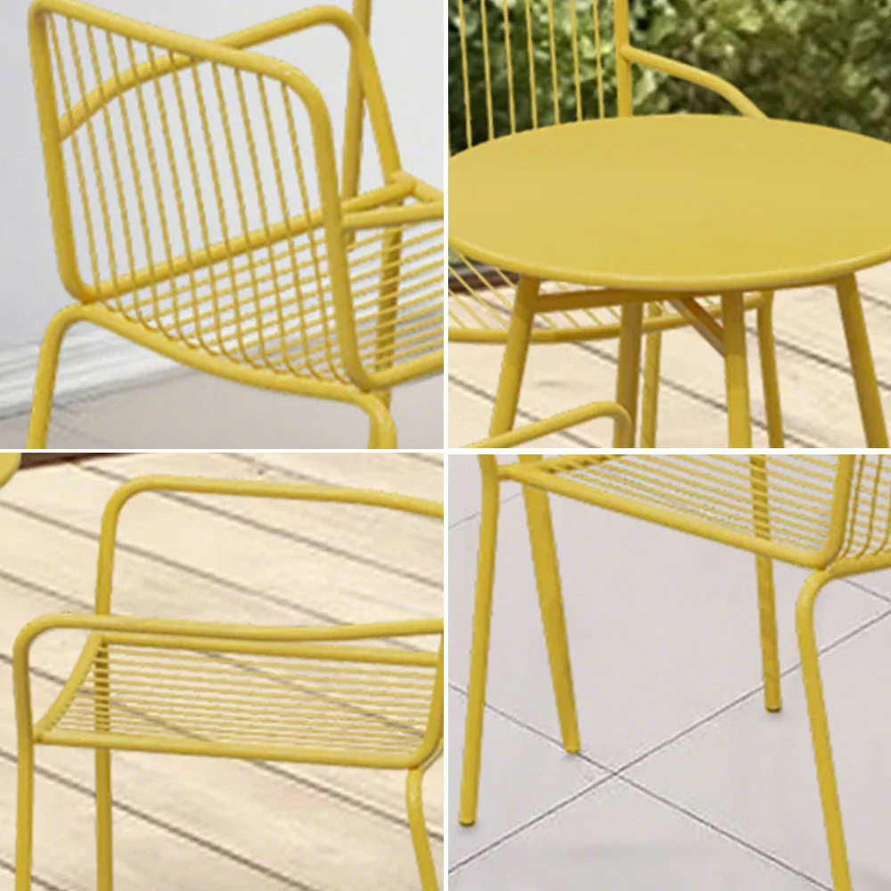 SOLARA 4-Piece Outdoor Dining Set - 1 Table & 3 Chairs, Yellow Wrought Iron, Durable & Weather-Resistant for Patio or Garden - Image 3