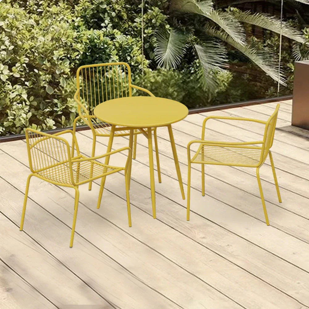 SOLARA 4-Piece Outdoor Dining Set - 1 Table & 3 Chairs, Yellow Wrought Iron, Durable & Weather-Resistant for Patio or Garden - Image 4