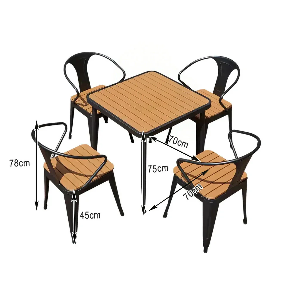 SOLARA 5-Piece Outdoor Dining Set, Black Wrought Iron Frame, 1 Table +4 Chairs – Plastic Wood - Image 5