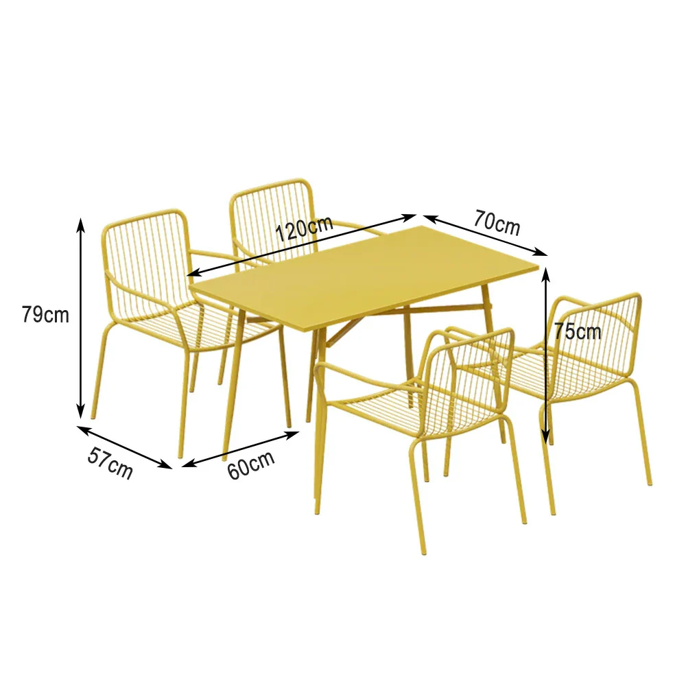 SOLARA 5-Piece Outdoor Rectangular Dining Set - Yellow Wrought Iron, 1 Table (120/140cm) & 4 Chairs, Weather-Resistant for Patio - Image 5