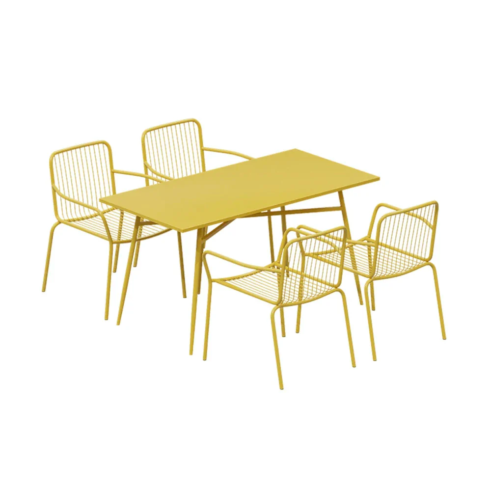 SOLARA 5-Piece Outdoor Rectangular Dining Set - Yellow Wrought Iron, 1 Table (120/140cm) & 4 Chairs, Weather-Resistant for Patio - Image 6