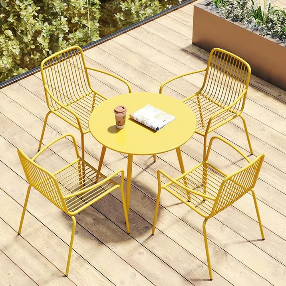 SOLARA 5-Piece Outdoor Round Dining Set - 1 Table & 4 Chairs, Wrought Iron Construction, Weather-Resistant for Patio or Garden - Image 4