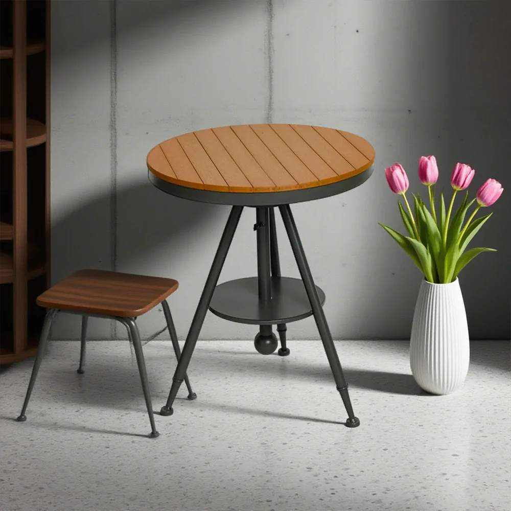 SOLARA Outdoor Dining Table - Gray Iron Frame with Durable PS Wood Top, Adjustable Height - Image 2