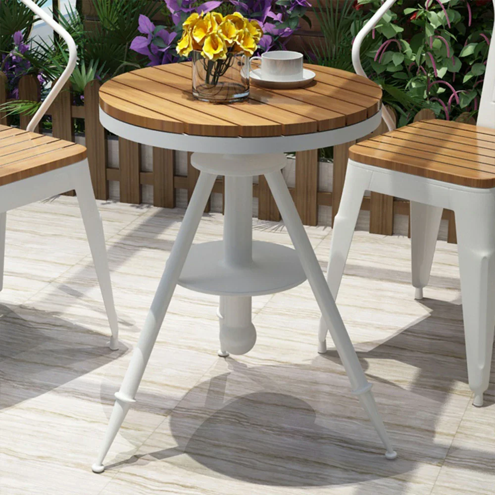 SOLARA Outdoor Dining Table - White PS Wood Top with Sturdy Iron Frame, Adjustable Height - Image 2