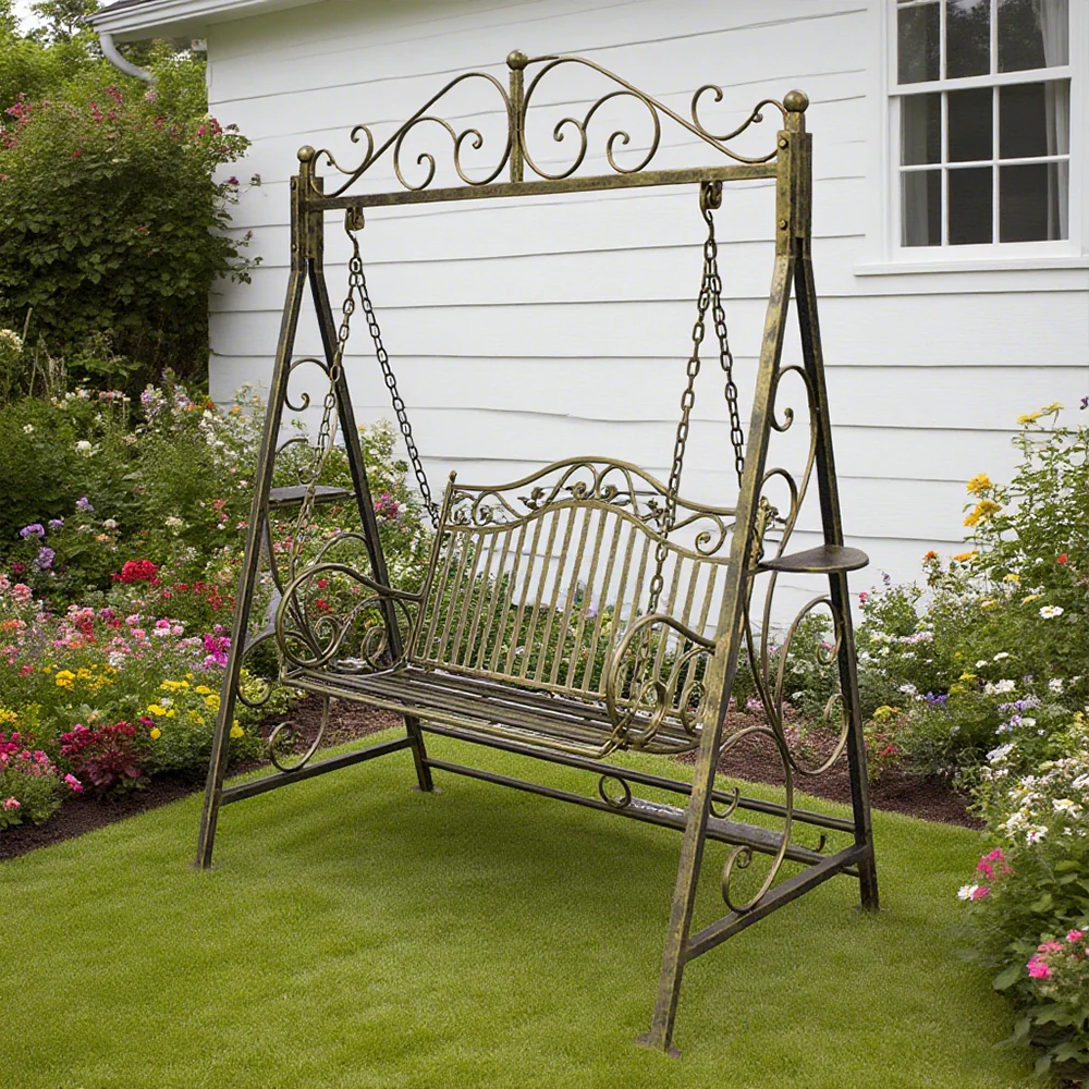 SOLARA YY02B 150cm Wrought Iron Garden Swing Chair – Black/White/Red/Green Straight Backrest Outdoor Use - Image 17