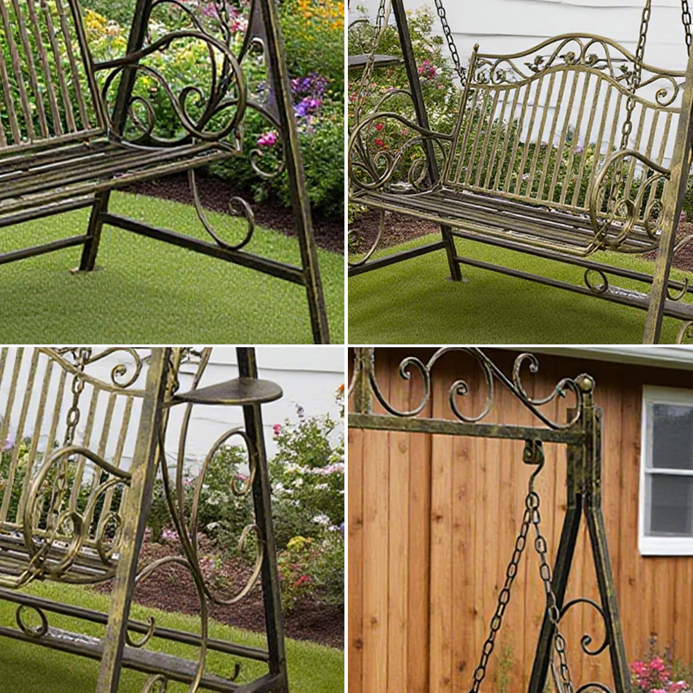 SOLARA YY02B 150cm Wrought Iron Garden Swing Chair – Black/White/Red/Green Straight Backrest Outdoor Use - Image 18