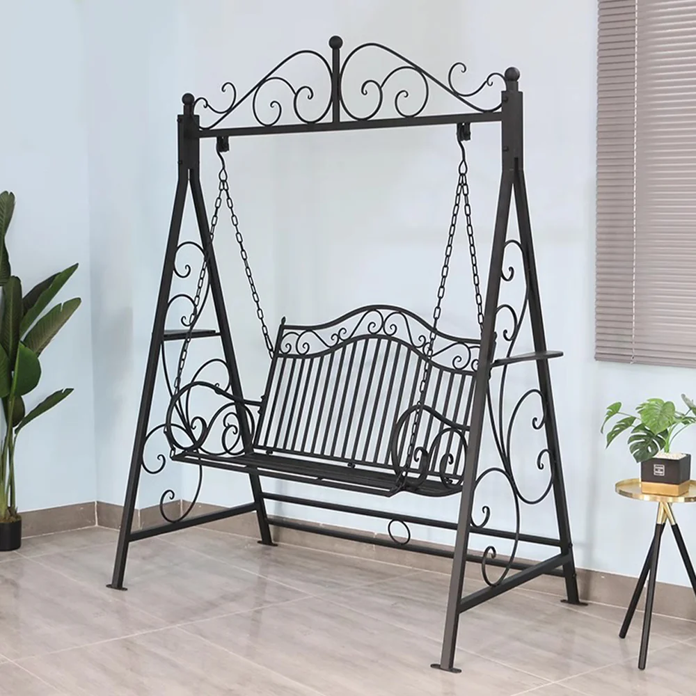 SOLARA YY02B 150cm Wrought Iron Garden Swing Chair – Black/White/Red/Green Straight Backrest Outdoor Use - Image 2