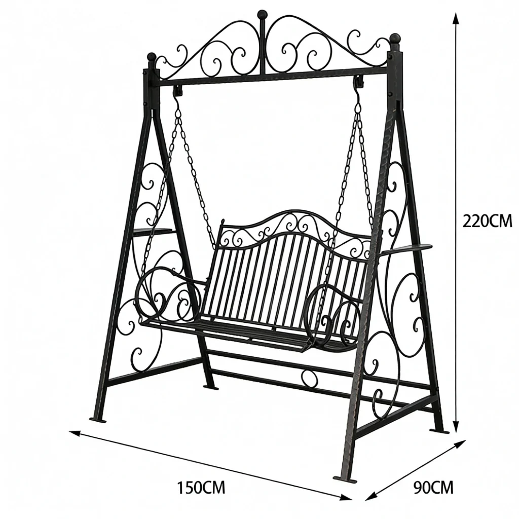 SOLARA YY02B 150cm Wrought Iron Garden Swing Chair – Black/White/Red/Green Straight Backrest Outdoor Use - Image 5