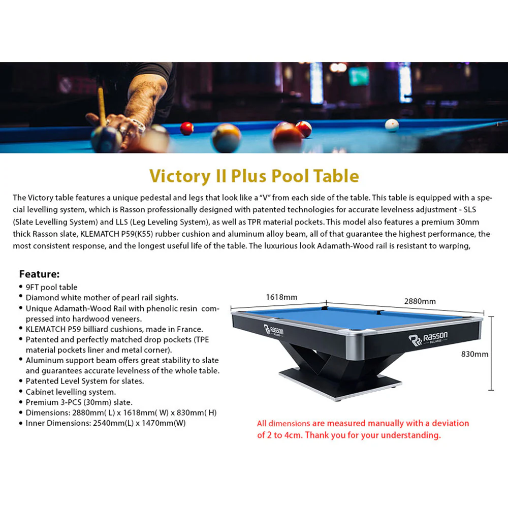 RASSON 9FT Victory II Plus Competition Pool / Billiards / Snooker Table - Image 11