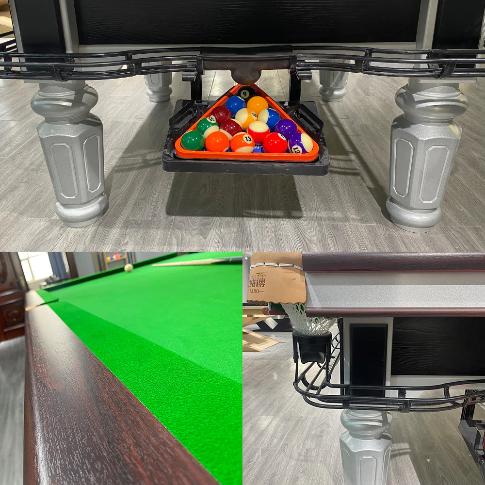 QUESLA 9FT Luxury Slate Billiard Table W/ Free Accessories Chinese Pool Table Ball Return System - Silver&Green - Image 6