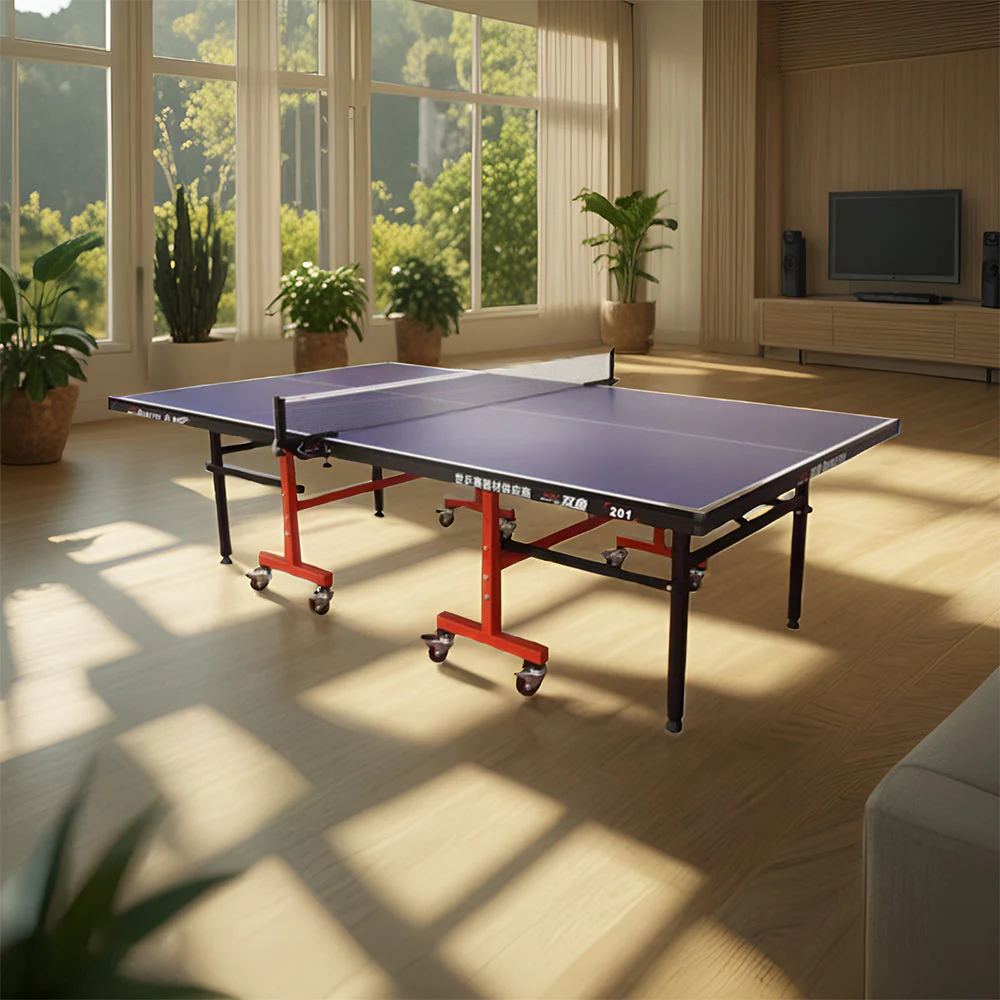 DOUBLE FISH 201 Indoor 18mm Blue Foldable Solo Play Table Tennis Pingpong Table-Bats Balls Net ITTF Approve - Image 2