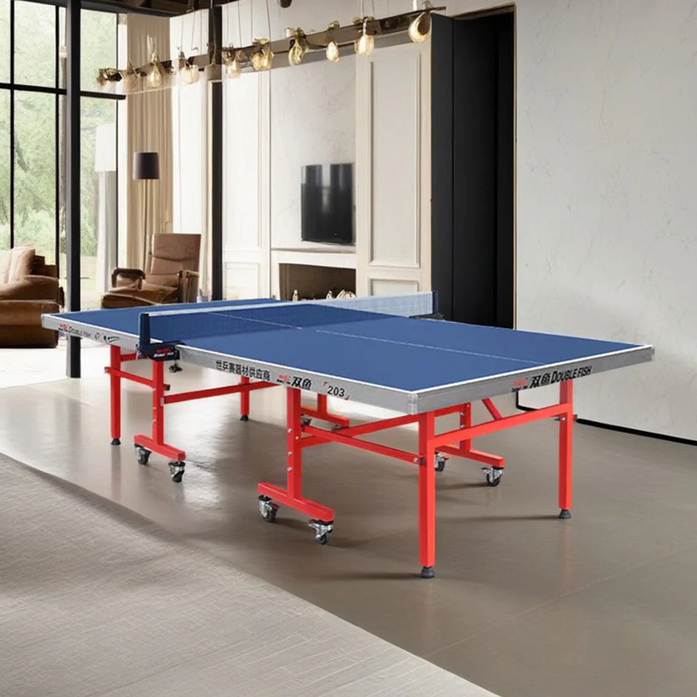 DOUBLE FISH 203 Indoor 18mm Blue Foldable Solo Play Table Tennis Pingpong Table-Bats Balls Net ITTF Approve - Image 2