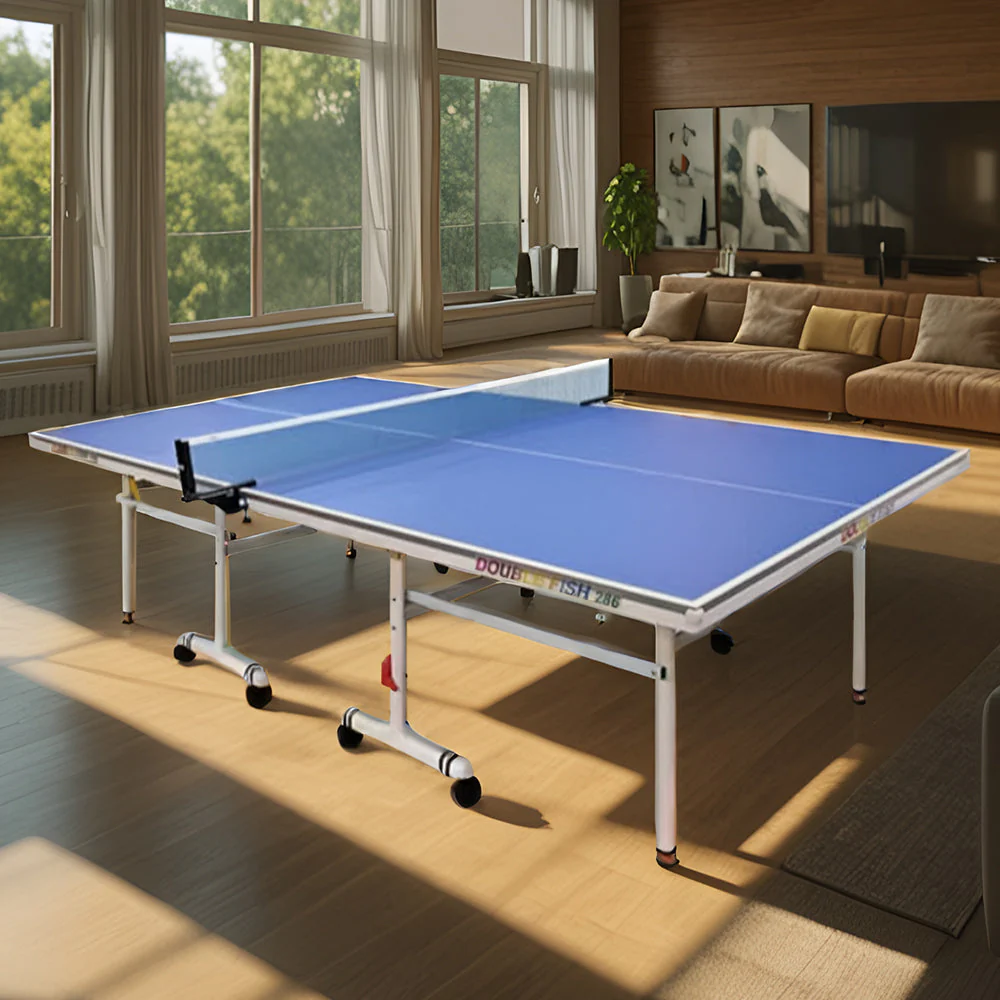 DOUBLE FISH 286 Indoor 18mm Blue Foldable Solo Play Table Tennis Pingpong Table-Bats Balls Net ITTF Approve - Image 3
