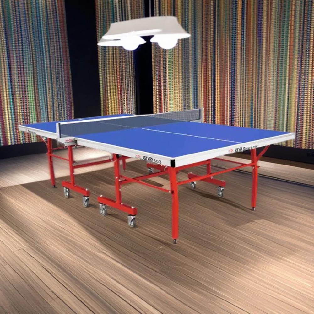 DOUBLE FISH 603 Indoor 18mm Blue Foldable Solo Play Table Tennis Pingpong Table-Bats Balls Net ITTF Approve - Image 2