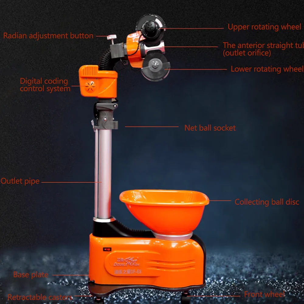 DOUBLE FISH DF E8 Double Rotor Driven Table Tennis Terving Machine-Orange - Image 5