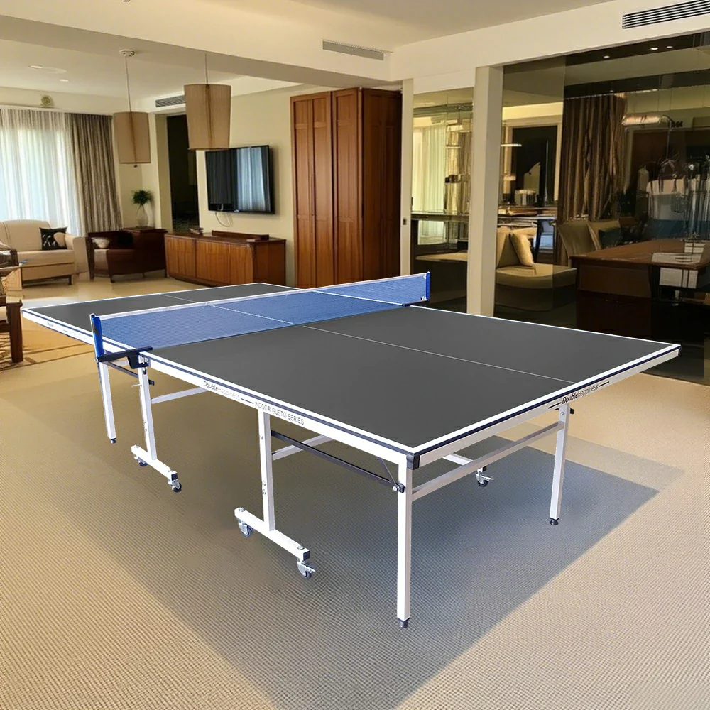 DOUBLE HAPPINESS Premium 13mm Indoor Black&Blue Foldable Solo Play Table Tennis Pingpong Table - Bats Balls Net - Image 8