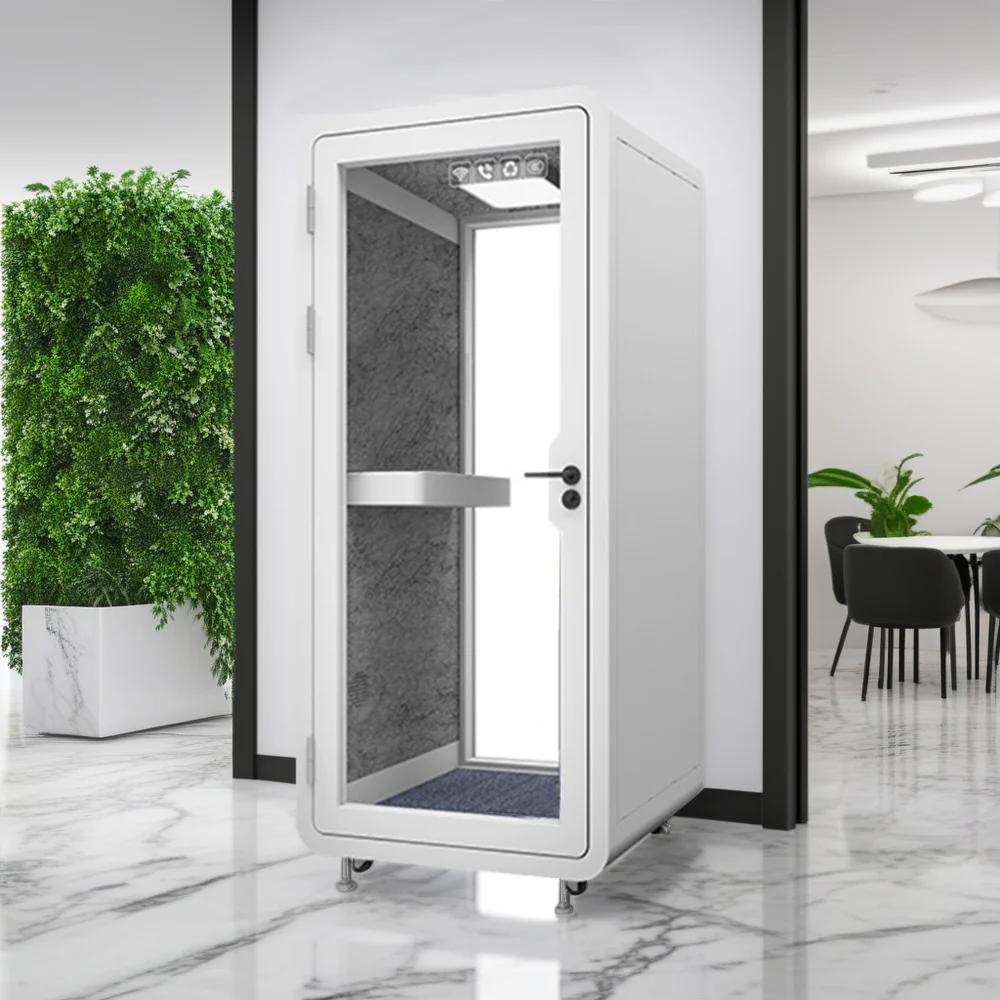 MODERA 1x1m Movable Indoor Soundproof Booth W/ Light, Workbench, Carpet - White - Image 3