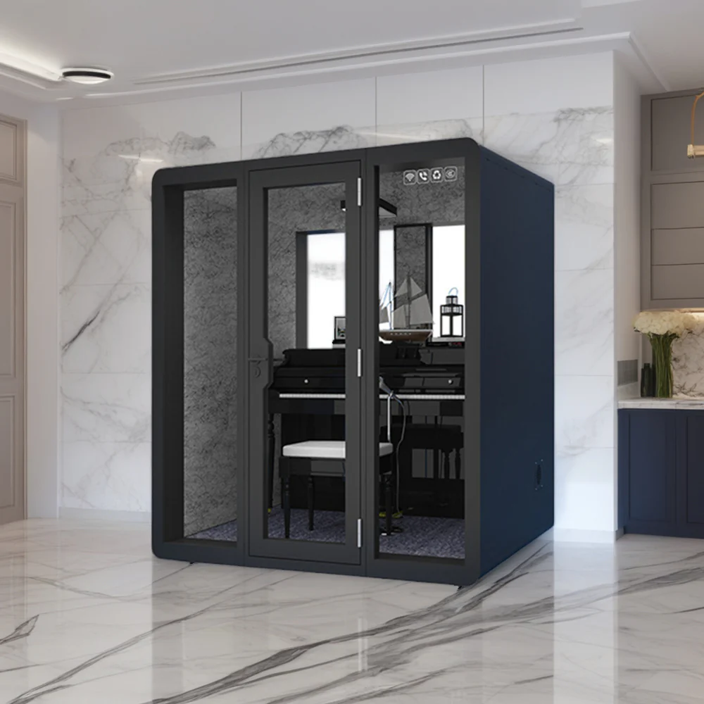 MODERA 2.1x1.6m Indoor Small Practice Room Movable Soundproof Booth W/ Carpet - Black - Image 2