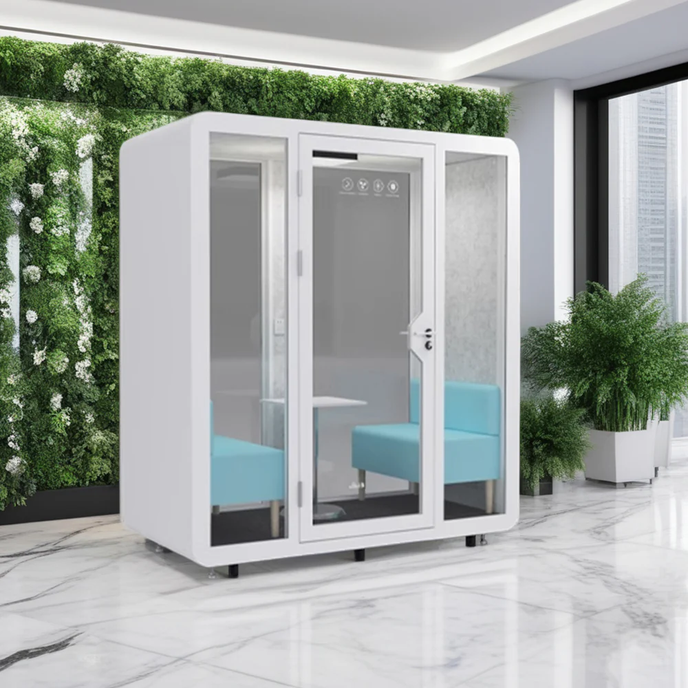 MODERA BLF11 2X1m Small Conference Room Indoor Movable Soundproof Booth W/ Light - White - Image 2