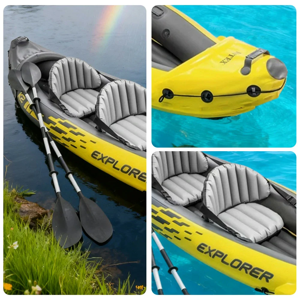 TREKKA 2-Person Inflatable Kayak Adjustable Seat Anti-Slip V-Bow Multi Air Chambers Removable Fin Stable & Comfortable Ride - Image 3