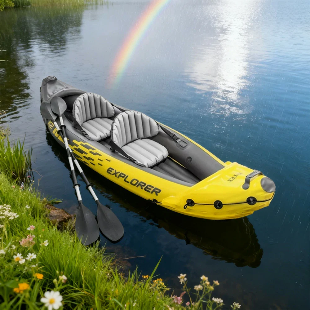 TREKKA 2-Person Inflatable Kayak Adjustable Seat Anti-Slip V-Bow Multi Air Chambers Removable Fin Stable & Comfortable Ride - Image 4